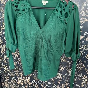 Women's Anthropologie Green Lace Detail Top